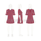 Teen girls scottish tartan frock flat sketch, croqui sketch