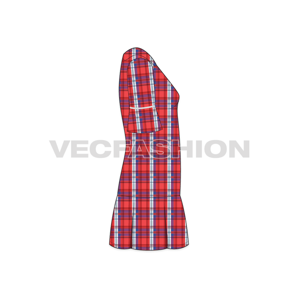 Teen girls scottish tartan frock flat sketch, side view