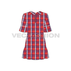 Teen girls scottish tartan frock flat sketch, back view