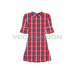 Teen girls scottish tartan frock flat sketch, front view