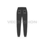 Teen girls streetwear pants flat sketch, back view