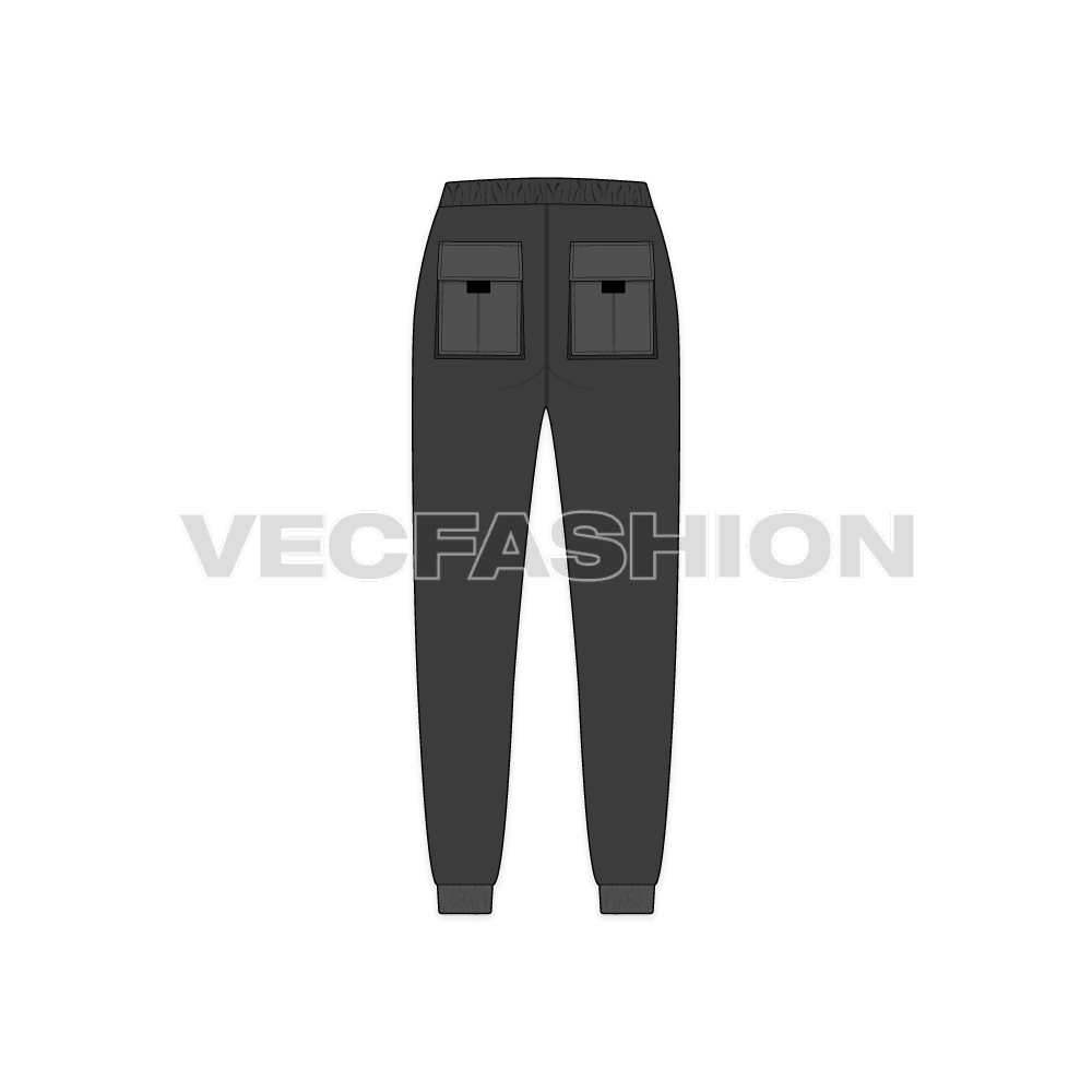 Teen girls streetwear pants flat sketch, back view