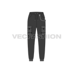 Teen girls streetwear pants flat sketch, front view