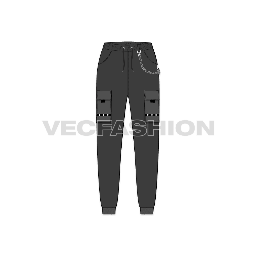 Teen girls streetwear pants flat sketch, front view