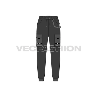 Teen girls streetwear pants flat sketch, front view