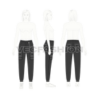 Teen girls streetwear pants flat sketch, croqui sketch