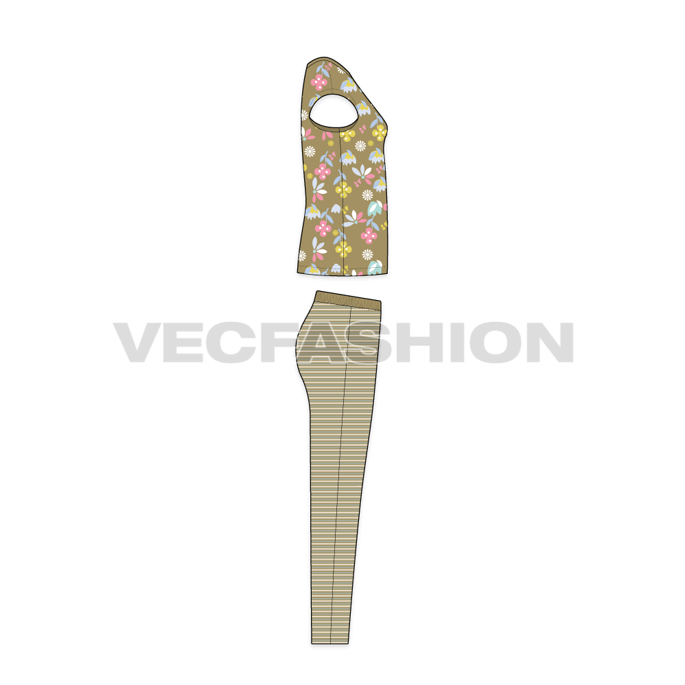Teen girls summer set flat sketch, side view