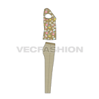 Teen girls summer set flat sketch, side view
