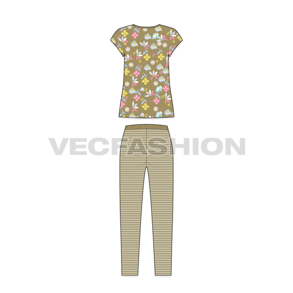 Teen girls summer set flat sketch, back view