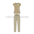 Teen girls summer set flat sketch, front view