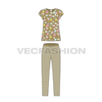 Teen girls summer set flat sketch, front view