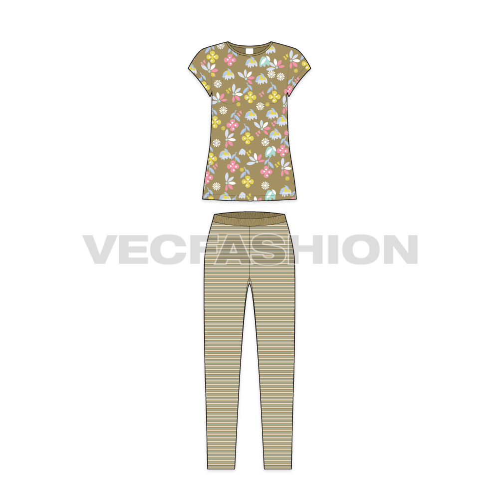 Teen girls summer set flat sketch, front view