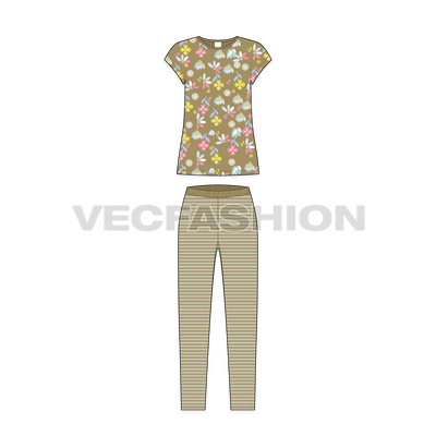 Teen girls summer set flat sketch, front view