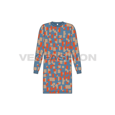 Teen girls sweatshirt dress flat sketch, front view
