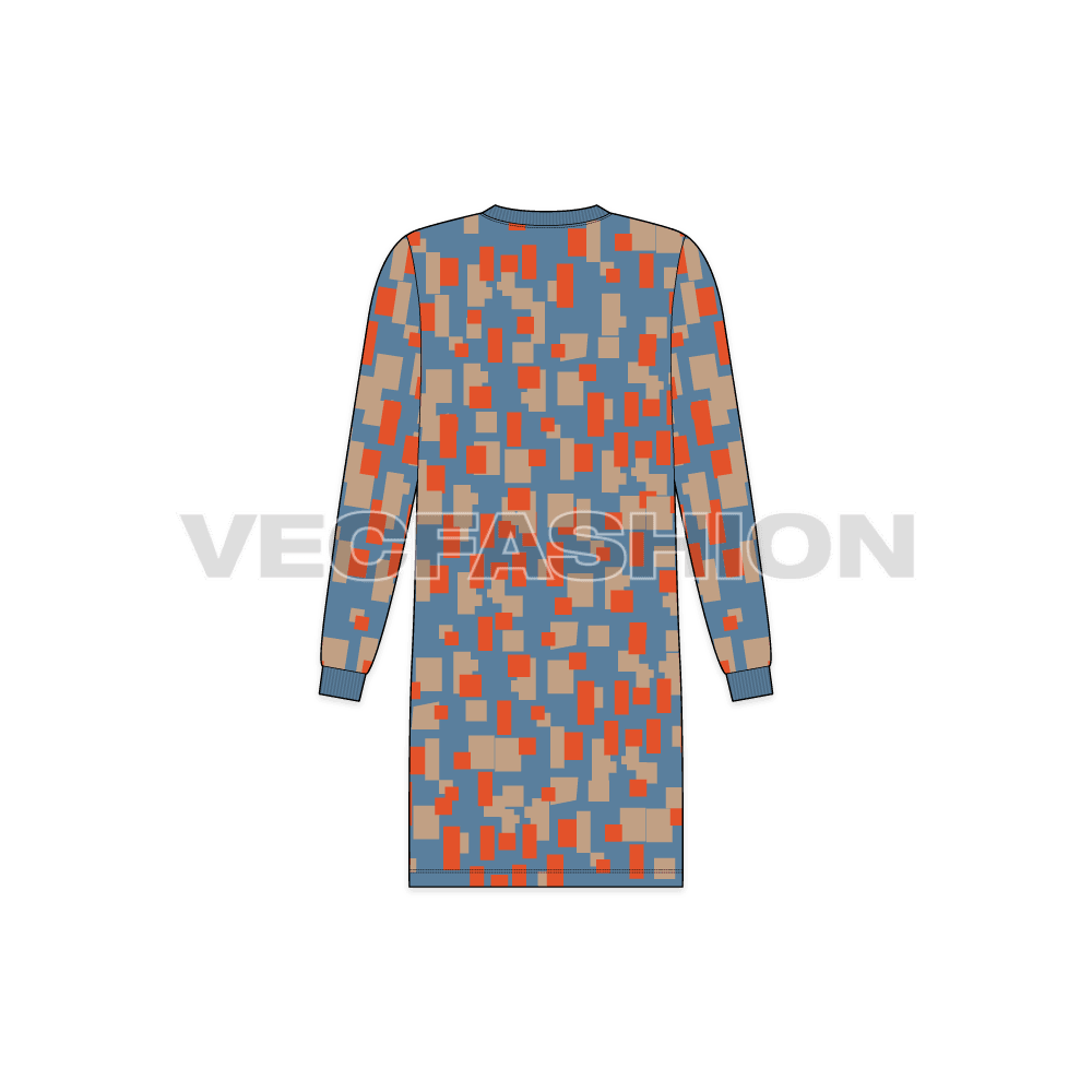 Teen girls sweatshirt dress flat sketch, back view