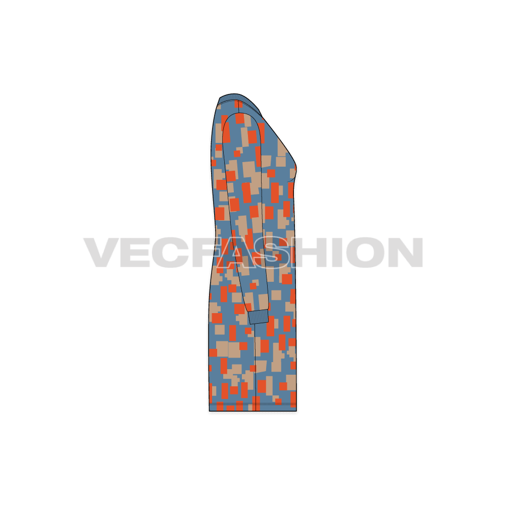 Teen girls sweatshirt dress flat sketch, side view