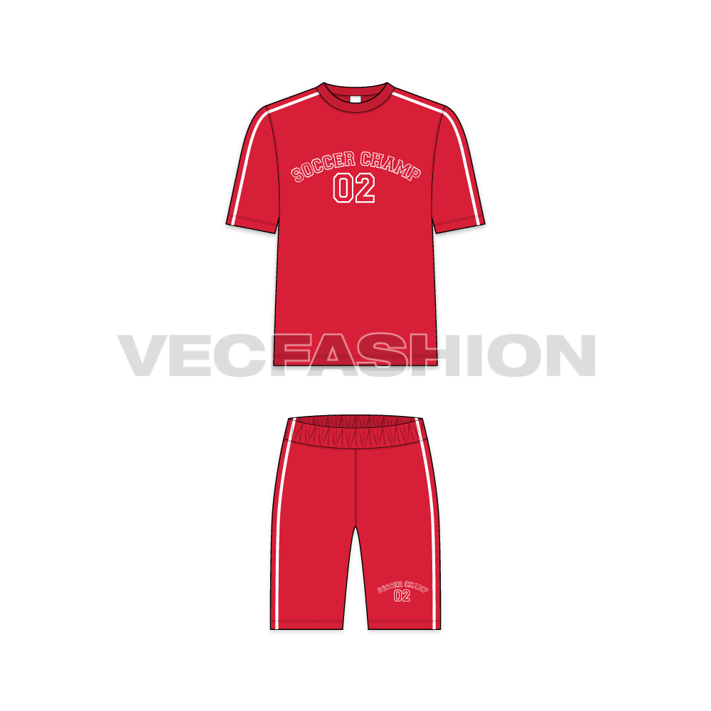 Teens boys soccer kit flat sketch, front view