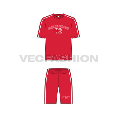 Teens boys soccer kit flat sketch, front view