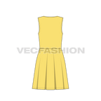 Teens girls frock with lace collar flat sketch, back view