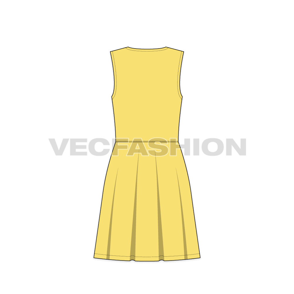 Teens girls frock with lace collar flat sketch, back view