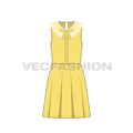 Teens girls frock with lace collar flat sketch, front view