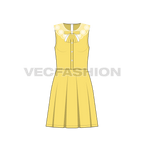 Teens girls frock with lace collar flat sketch, front view