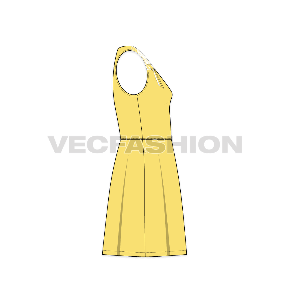 Teens girls frock with lace collar flat sketch, side view