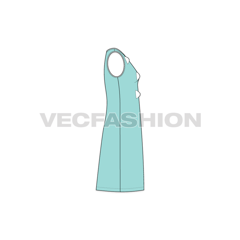 Teens girls frock, navy flat sketch, side view