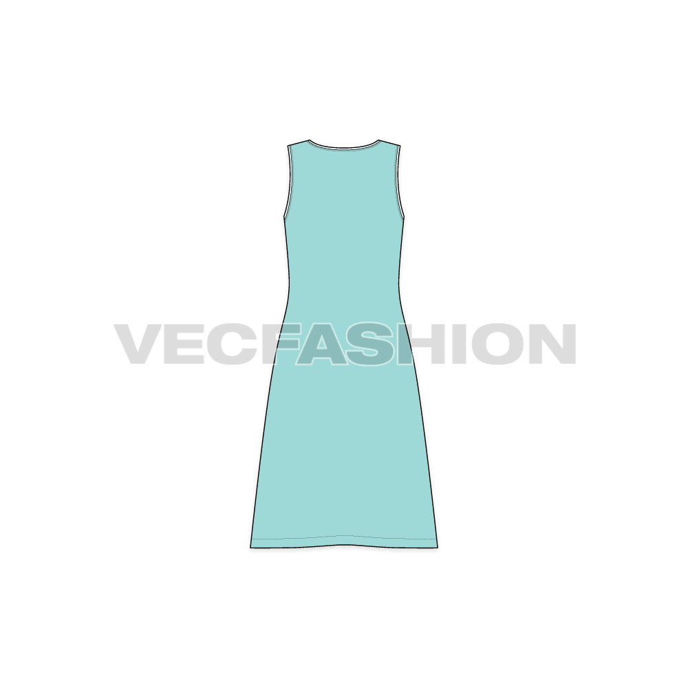 Teens girls frock, navy flat sketch, back view