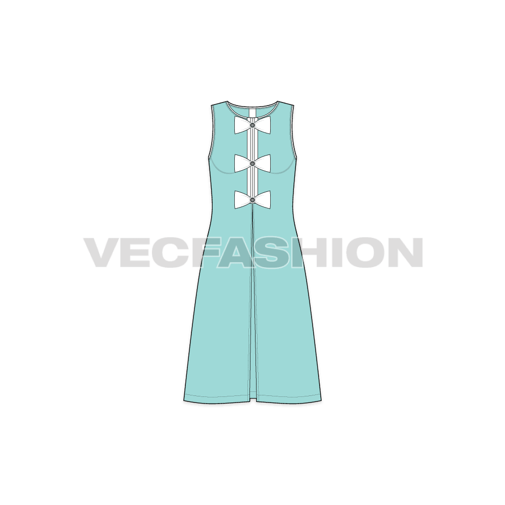 Teens girls frock, navy flat sketch, front view