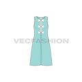 Teens girls frock, navy flat sketch, front view