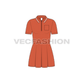 Teens girls polo frock dress flat sketch, front view