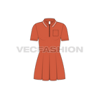 Teens girls polo frock dress flat sketch, front view