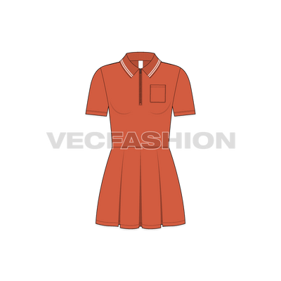 Teens girls polo frock dress flat sketch, front view