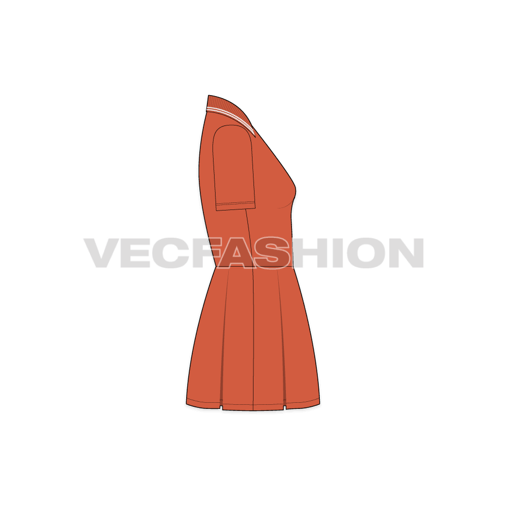 Teens girls polo frock dress flat sketch, side view