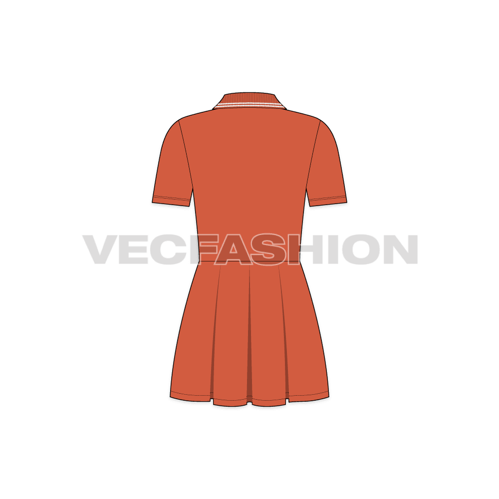 Teens girls polo frock dress flat sketch, back view