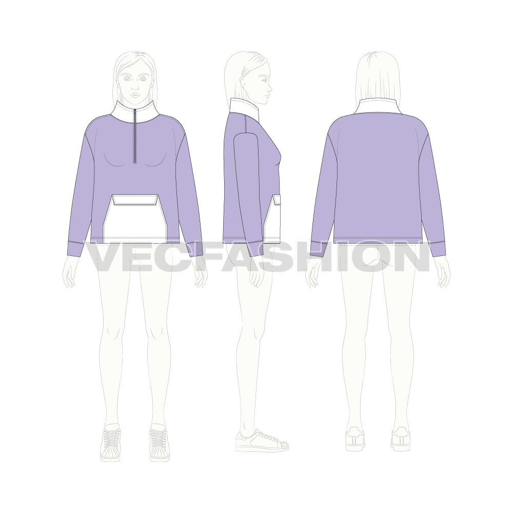 Teens oversized sweatshirt flat sketch, croqui sketch