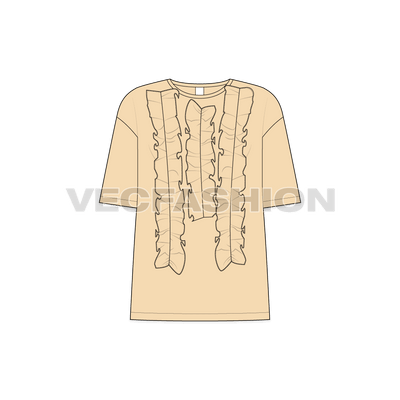 Teens oversized tee flat sketch, front view