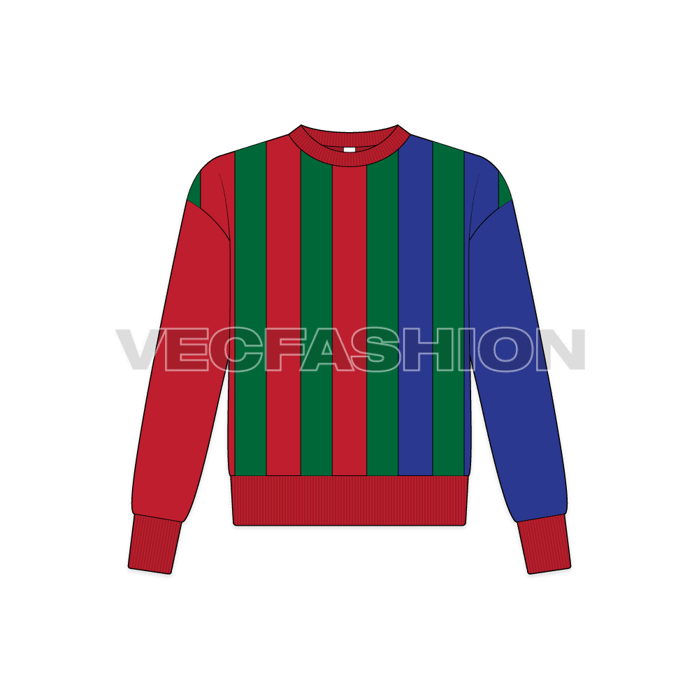 Teens slim fit striped sweatshirt flat sketch, front view