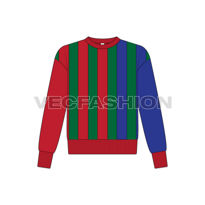 Teens slim fit striped sweatshirt flat sketch, front view