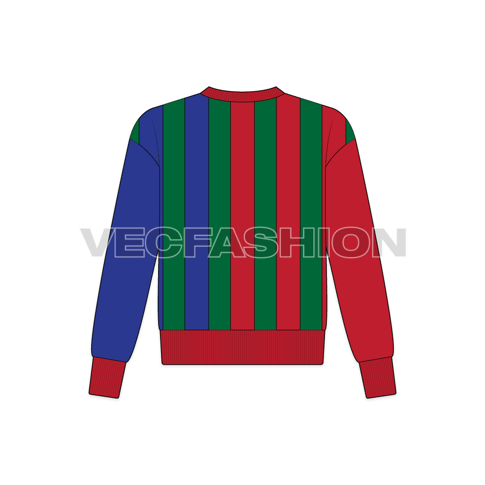 Teens slim fit striped sweatshirt flat sketch, back view
