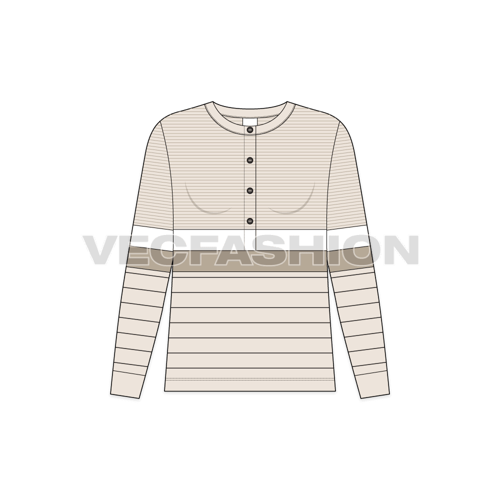 Teens striped sweater flat sketch, front view