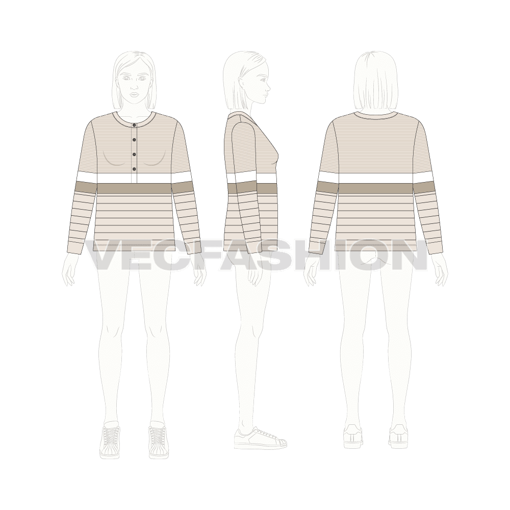 Teens striped sweater flat sketch, croqui sketch