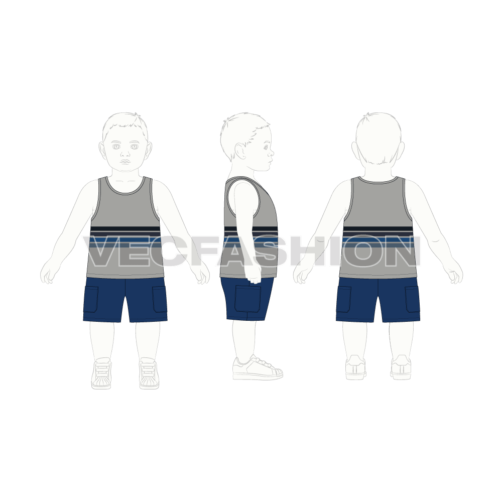 Toddler boy clothing set flat sketch, croqui sketch
