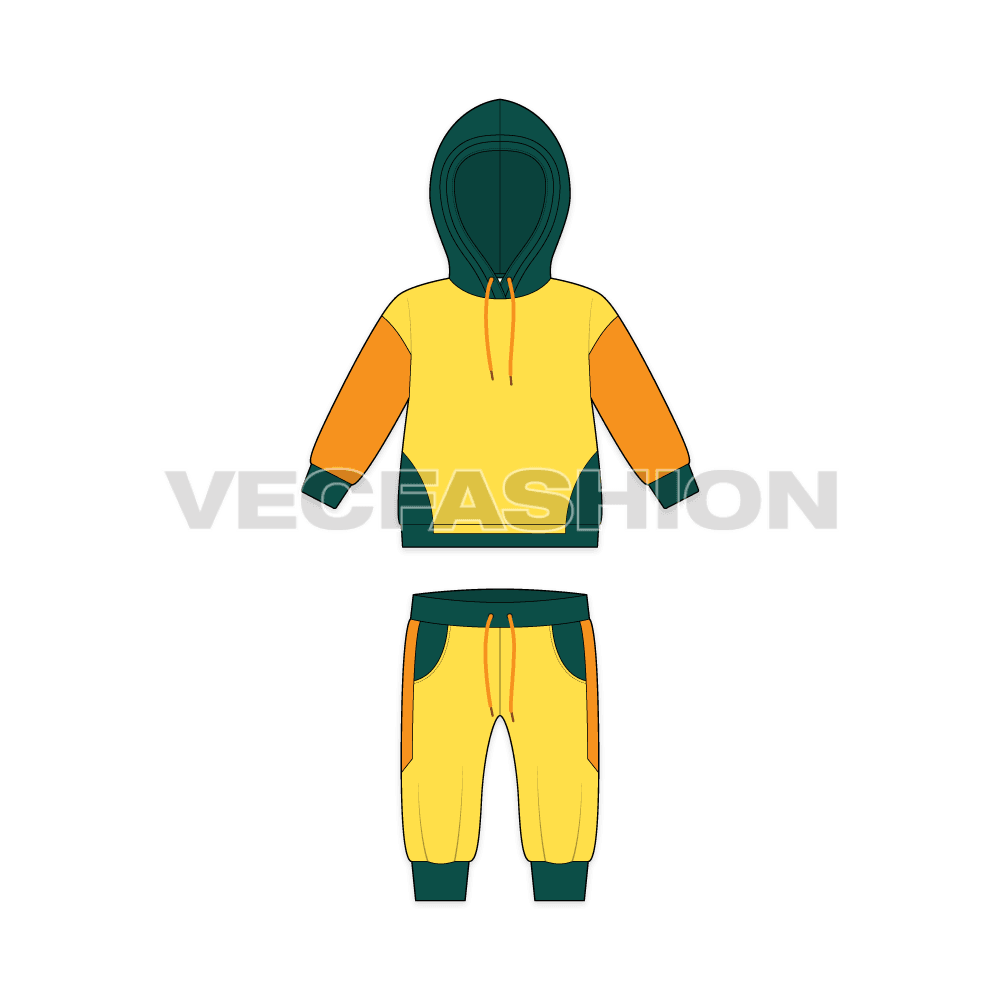 Toddler boy oversized sweatsuit flat sketch, front view