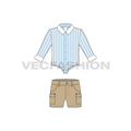 Toddler boy shirt and shorts set flat sketch, front view