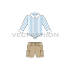 Toddler boy shirt and shorts set flat sketch, front view
