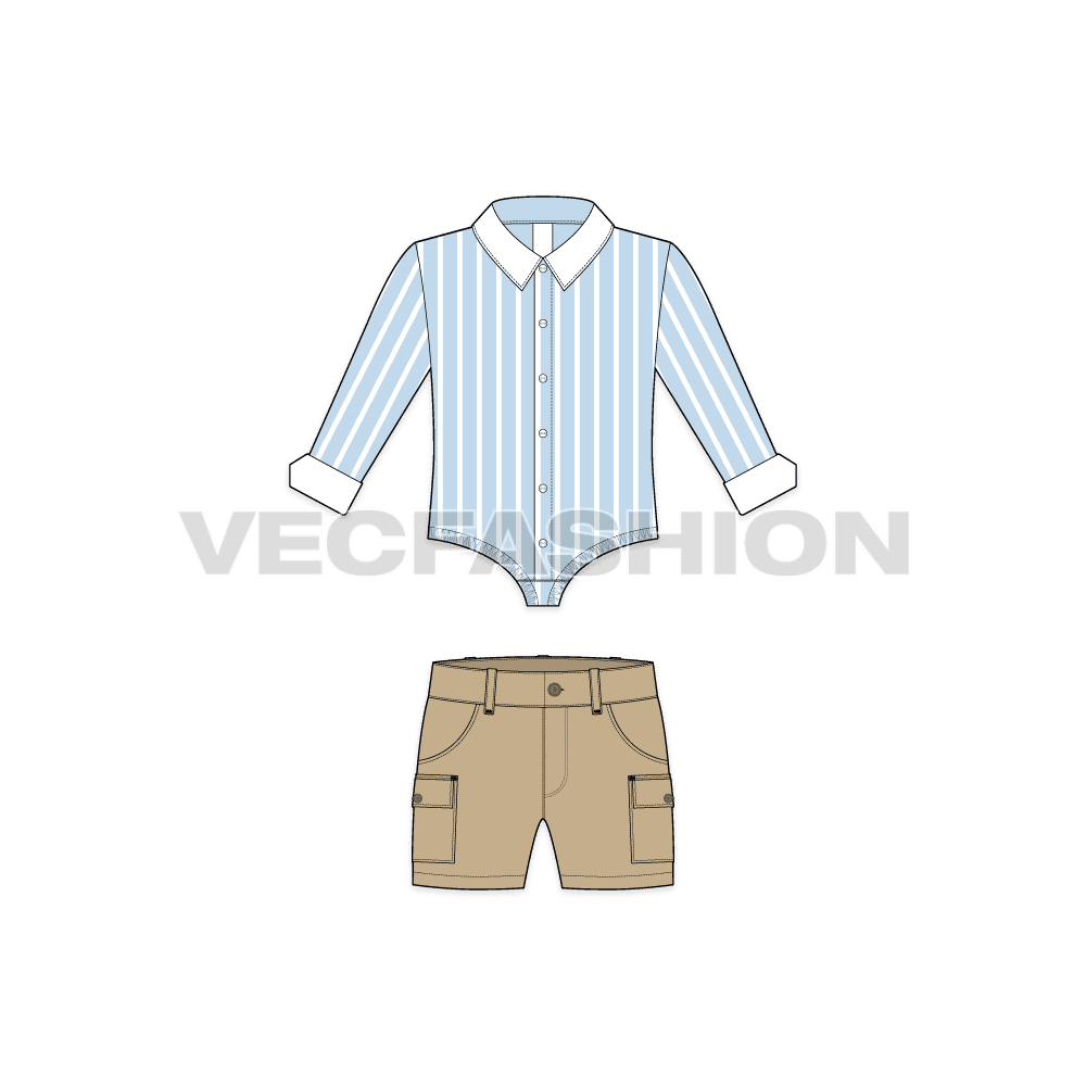 Toddler boy shirt and shorts set flat sketch, front view