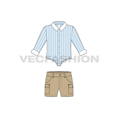 Toddler boy shirt and shorts set flat sketch, front view