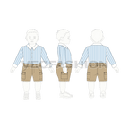 Toddler boy shirt and shorts set flat sketch, croqui sketch